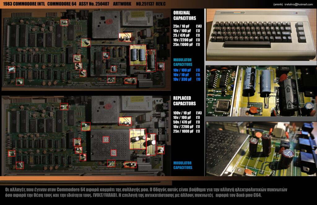 Placa original Commodore64 capacitadores electrolíticos cambiados