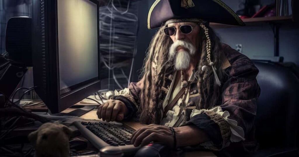 Pirata usando ordenador