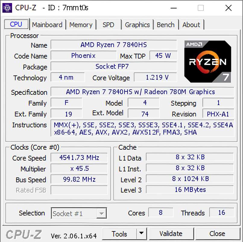 7840HS CPU Z